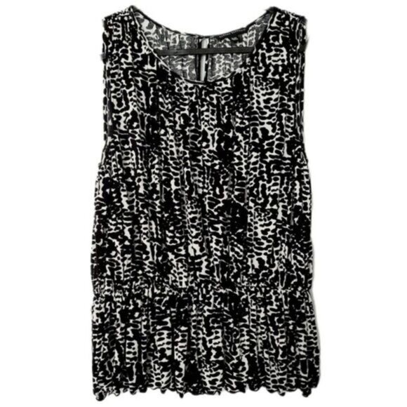BANANA REPUBLIC Peplum Sleeveless Top B&W Watercolor Dot Print Sz M - Picture 2 of 10
